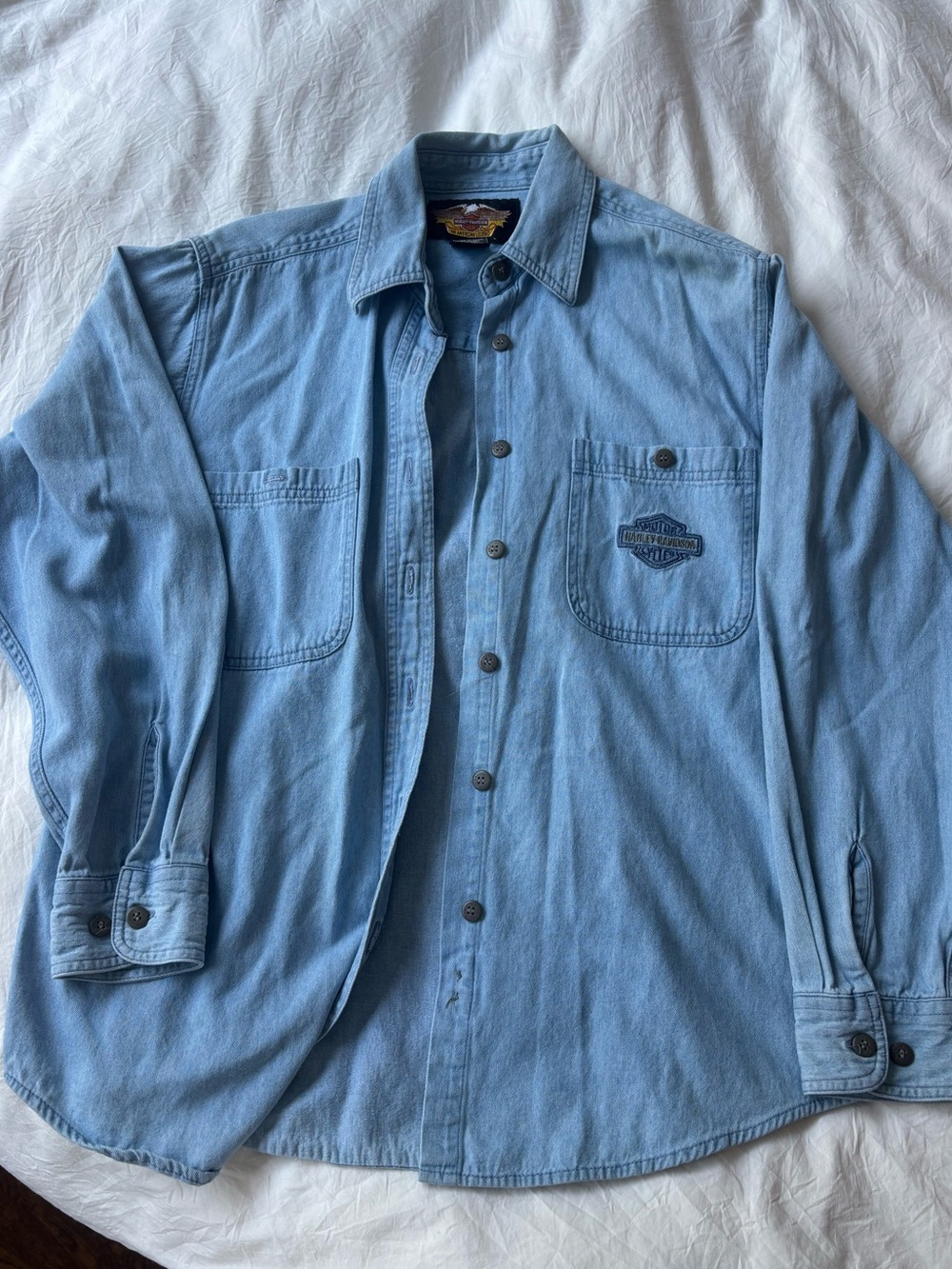 Vintage Harley-Davidson Denim Button-Down Shirt with Patch